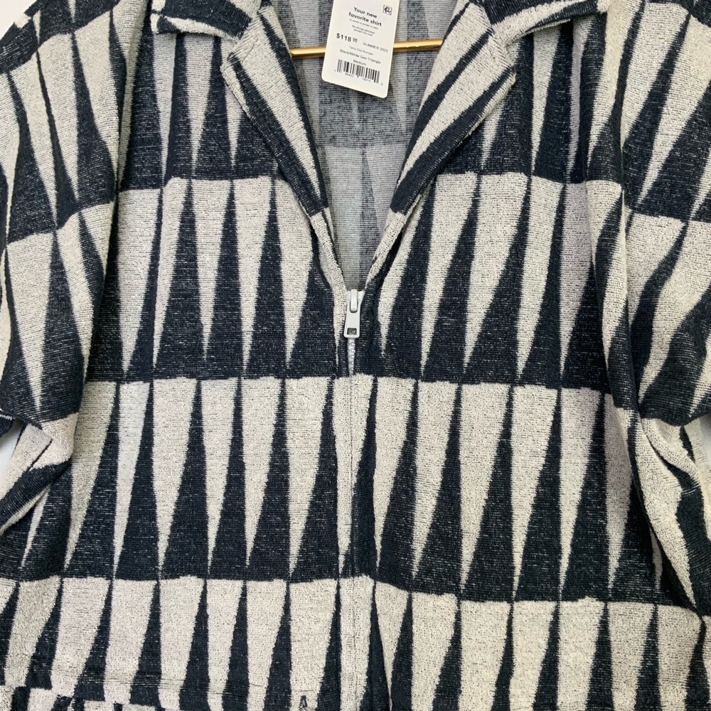 NWT Marine Layer Medium Black White Triangle Terry Out Short Sleeve Zip Romper - Picture 2 of 8